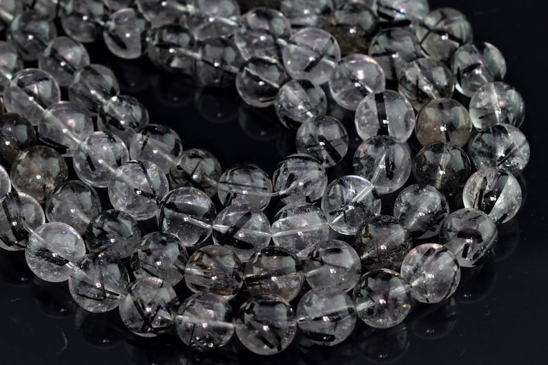 101442h-134 15-16MM Dark Black Rutilated Quartz Beads Brazil AAA Genuine Natural Half Strand Round Loose Beads 7.5 BULK LOT 1,3,5,10,50