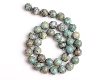 SEULEMENT UNE Perles Turquoise Péruvienne 10 MM Gris Vert Véritable Pierres Précieuses Naturelles Rang Complet Rond Perles 14,5" (121338-3714)