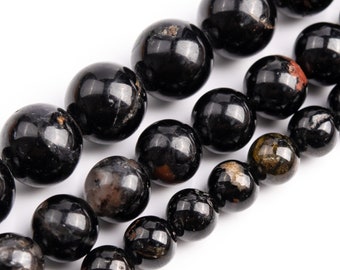 Black Tourmaline Beads Genuine Natural Gemstone Round Loose Beads 6MM 8MM 10MM Bulk Lot Options