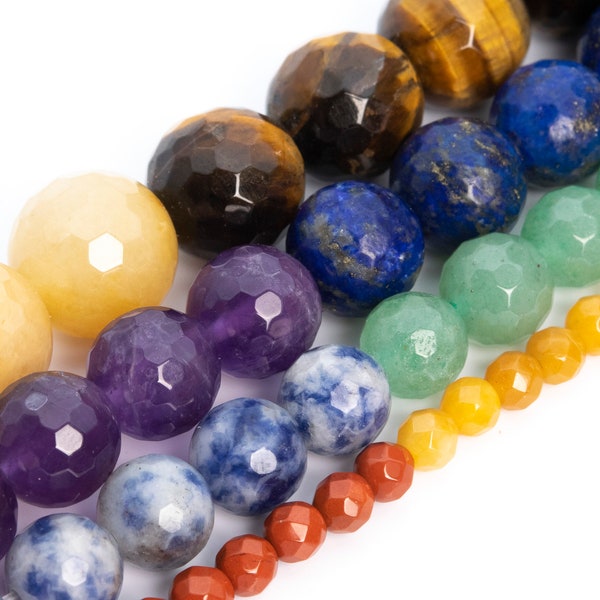 7 Chakra Beads Grade AAA Natural Gemstone Micro Faceted Round Loose Beads 6MM 8MM 10MM 12MM Bulk Lot Options