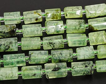 Natural Pale Green Prehnite Loose Beads Grade AAA Faceted Tube 8X12MM 15.5" Strand For Jewelry Making