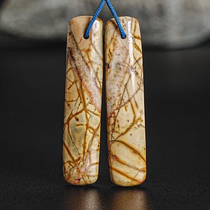 Unique Natural Red Creek Jasper Earring Pair Grade AAA 47X10X4MM Drilled Rectangle Matched Earring Bead Pair Only One(900000)