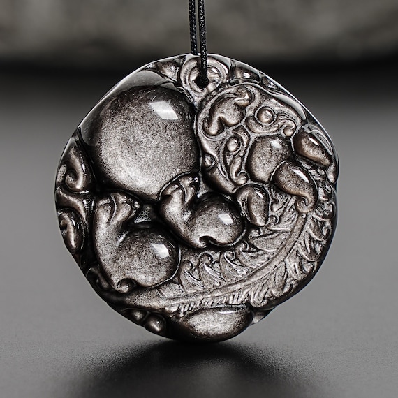 本物の天然シルバーオブシディアン ピシウペンダント グレードAAA 宝石