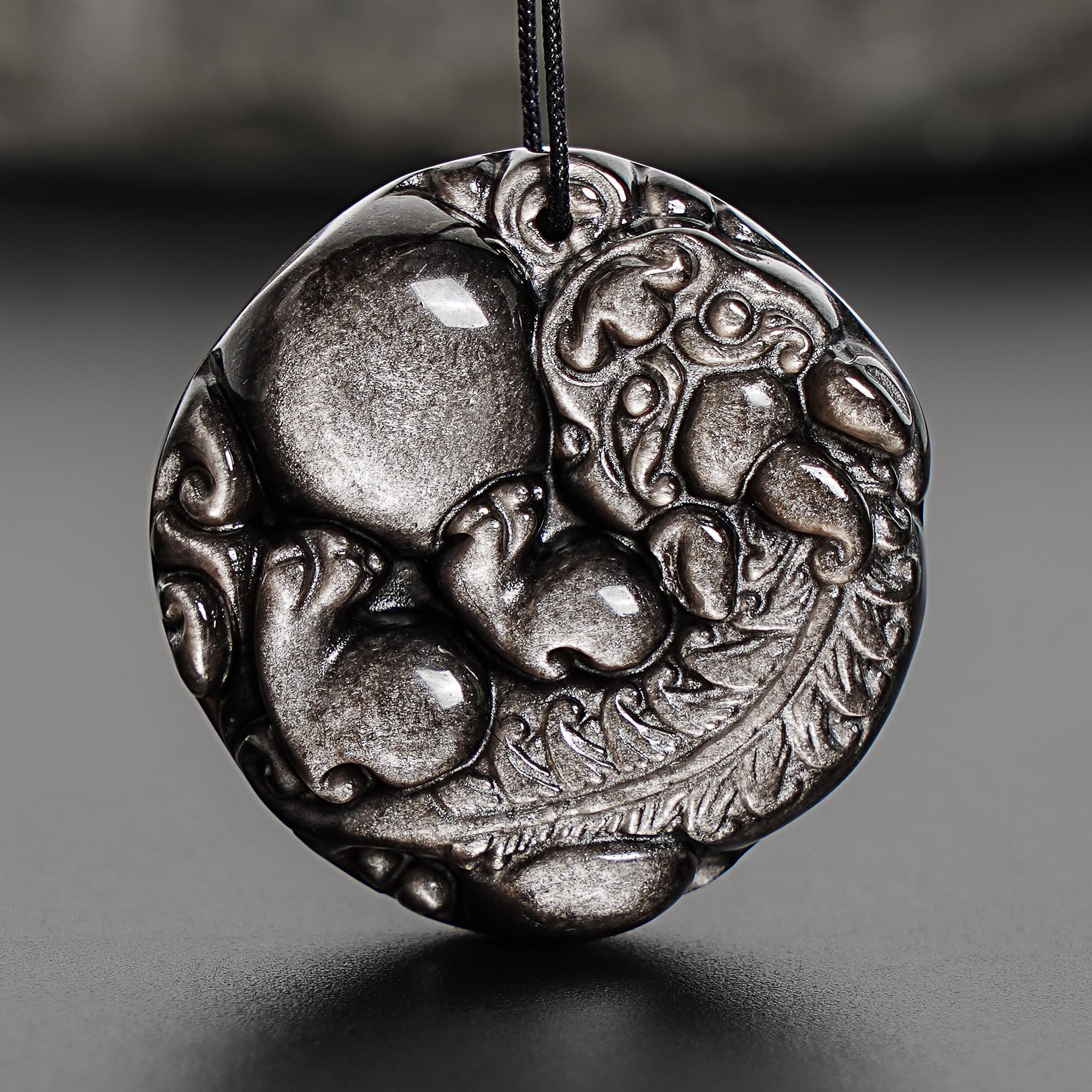 本物の天然シルバーオブシディアン ピシウペンダント グレードAAA 宝石