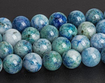 Faceted 6mm Green Azurite Chrysocolla Gemstone Beads – 15 Inch Strand, Round Spacer Beads