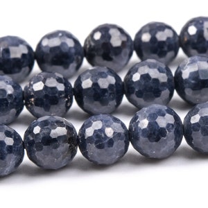 7MM Dark Blue Sapphire Beads Grade A+ Genuine Natural Gemstone Micro Faceted Round Loose Beads 17.5&quot; /8.5&quot;Bulk Lot Options (124468)