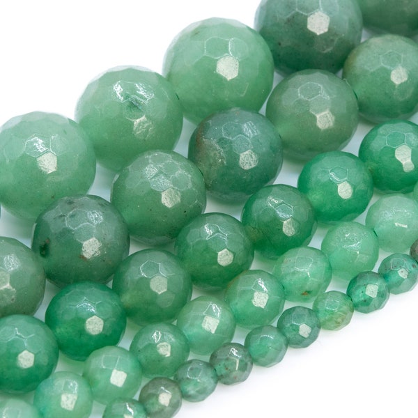 Green Aventurine Beads Grade AAA Genuine Natural Gemstone Micro Faceted Round Loose Beads 6MM 8MM 10MM Bulk Lot Options