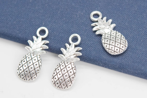 19x8x1mm Pineapple Charm Double Side Antique Silver Tone