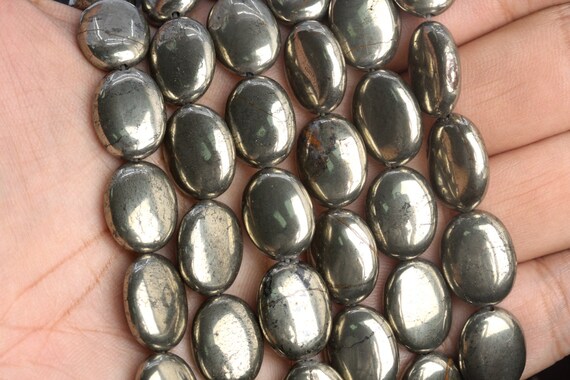 15x12mm Copper Pyrite Beads Flat Oval Grade AAA Genuine Natural