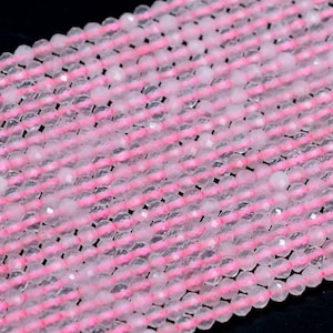 2MM Rose Quartz Beads Grade AAA Genuine Natural Gemstone Full Strand Faceted Round Loose Beads 15.5&quot; Bulk Lot Options (107681-2505)