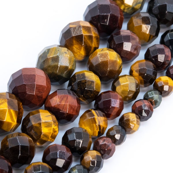 Yellow Red Blue Tiger Eye Beads Genuine Natural Grade AAA Gemstone Faceted Round Loose Beads 6MM 8MM 10MM 12MM Bulk Lot Options