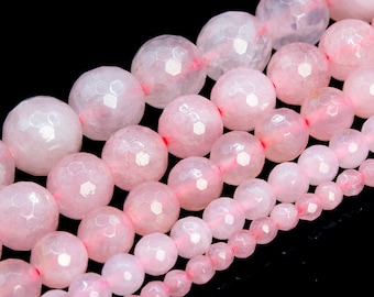 Rose Quartz Beads Grade A Gemstone Micro Faceted Round Loose Beads 6MM 8MM 10MM Bulk Lot Options