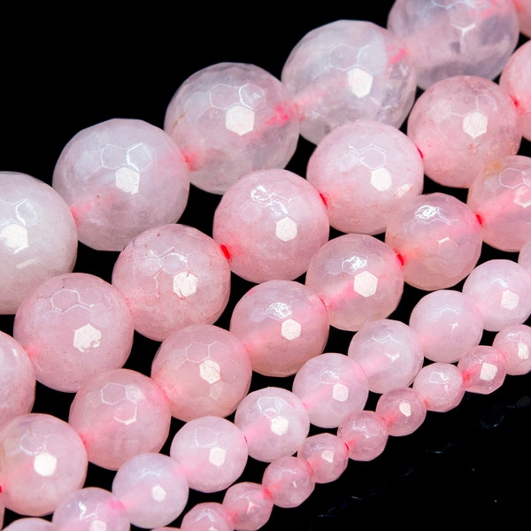 Rose Quartz Beads Grade A Gemstone Micro Faceted Round Loose Beads 6MM 8MM 10MM Bulk Lot Options