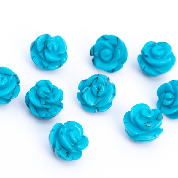 5 Beads Queen Blue Turquoise Handcrafted Beads Rose Carved Flower Stone 8MM 10MM 12MM 14MM Bulk Lot Options