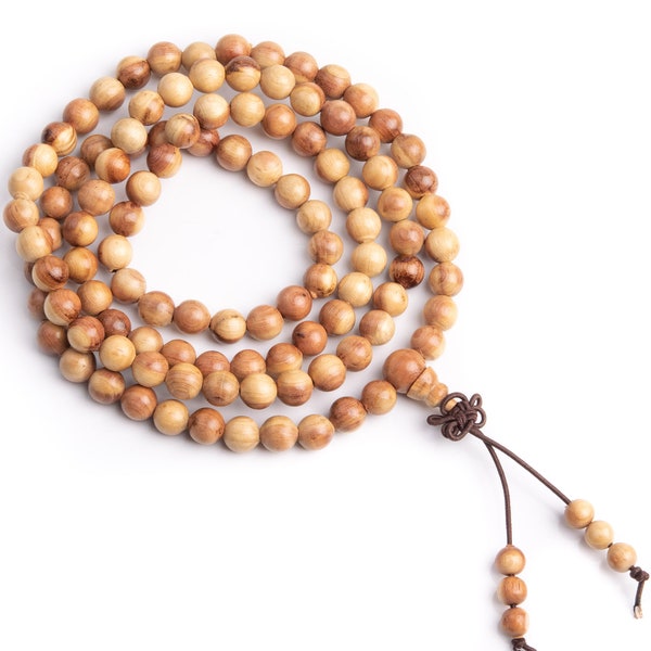 8MM Fragrant Cedar Wood Mala Beads 108 Pcs Natural Round Beads 32" BULK LOT 1,3,5,10 and 50 (80256-121)