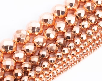 18k Rose Gold Tone Hematite Beads Grade AAA Natural Gemstone Faceted Round Loose Beads 2MM 4MM 6MM 8MM 12MM Bulk Lot Options