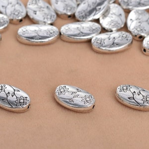 13x8MM Antique Silver Tone Spacer Beads Flower Oval 10 Pcs Bulk Lot Options (63707-2412)