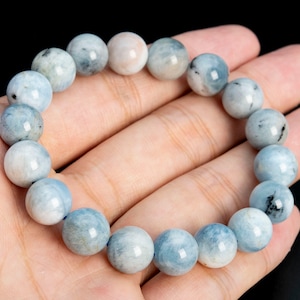 11MM Blue Aquamarine Biotite Inclusions Beads Bracelet Brazil Grade A Genuine Natural Round Gemstone 7.5&quot; (114071h-3761)