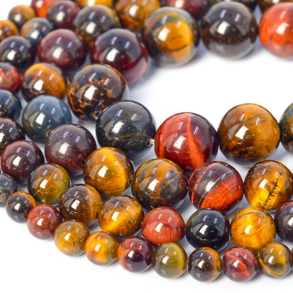 Yellow Red Blue Tiger Eye Beads Grade AA Genuine Natural Gemstone Round Loose Beads 6MM 8MM 10MM 12MM Bulk Lot Options