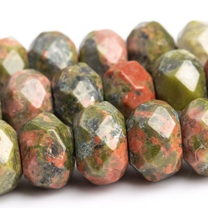 8x5MM Lotus Pond Unakite Beads AAA Genuine Natural Gemstone Faceted Rondelle Loose Beads 15&quot; / 7.5&quot; Bulk Lot Options (102994)