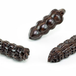 28x10MM Natural Ebony Black Sandalwood Handcrafted Four Pea Peanut Carved Beads Loose Beads 2 Beads (50774-251)