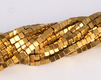 1MM Gold Hematite Beads Cube Grade AAA Natural Gemstone Full Strand Loose Beads 15.5" BULK LOT 1,3,5,10 and 50 (104712-1278)