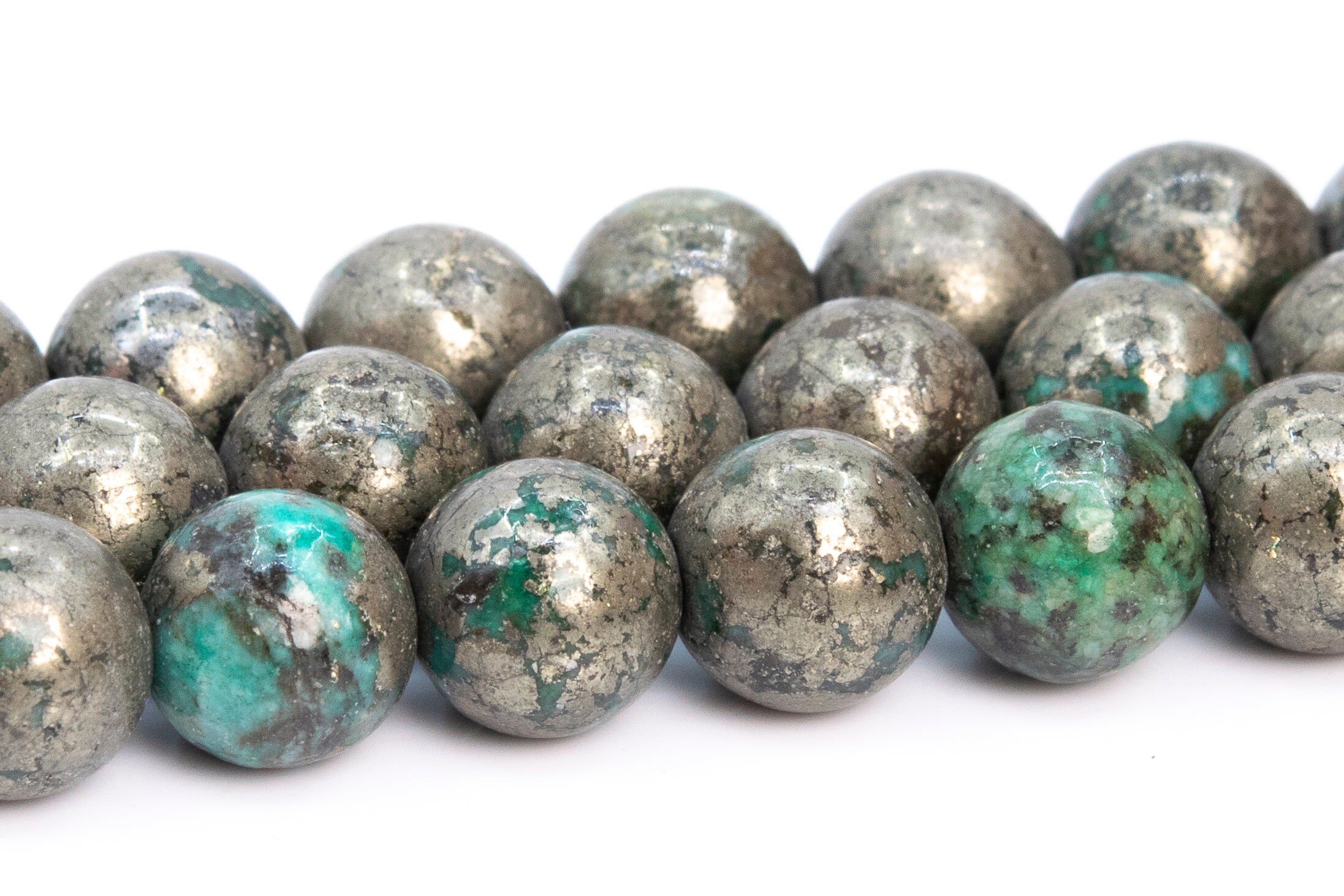 8MM Green Pyrite Beads Grade AAA Natural Gemstone Full Strand Etsy