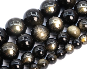 Golden Obsidian Beads Grade AAA Genuine Natural Gemstone Round Loose Beads 6MM 8MM 10MM Bulk Lot Options