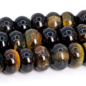 Yellow Blue Tiger Eye Beads Grade A Genuine Natural Gemstone Rondelle Loose Beads 6MM 8MM Bulk Lot Options