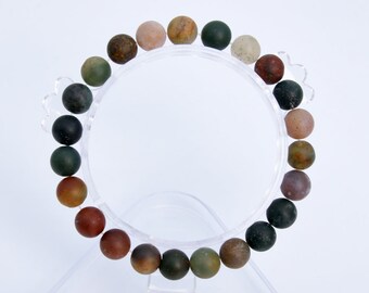 8MM Matte Indian Agate Beads Bracelet Grade AAA Genuine Natural Round Gemstone 7" BULK LOT 1,3,5,10 and 50 (106738h-067)