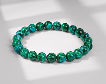 6/8 MM natürliches Chrysokoll Malachit Armband Premium Edelstein Schmuck Geschenk für Frauen & Männer