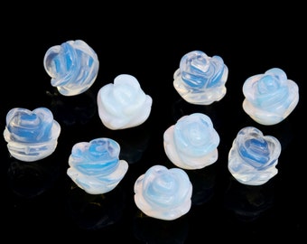 5 Beads White Opalite Handcrafted Beads Rose Carved Flower Stone 8MM 10MM 12MM Bulk Lot Options