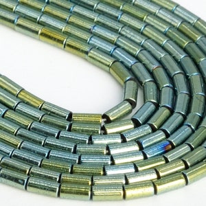 3x1MM Green Hematite Beads Round Tube Grade AAA Natural Gemstone Full Strand Loose Beads 15.5 BULK LOT 1,3,5,10 and 50 104877-1317 image 2