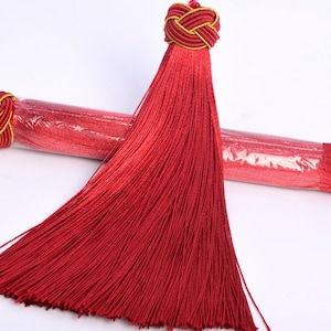 2 Pcs 5.5&quot; / 14CM Wine Red Tassel 1.9CM Thickness Artificial Silk Handcraft Tassels for Jewelry Design BULK LOT 2,4,6,12 and 50 (60871-040)