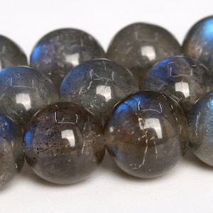 Cuentas de labradorita gris translúcida de 7-8 mm, Madagascar, grado AA, gema natural genuina, cuentas redondas sueltas, opciones de lote a granel de 15" / 7" (105181)