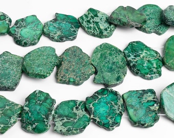 21 x 32 MM-32 x 42 MM Sedimentos Marinhos Verdes Jaspe Imperial Grau AAA Pedra Preciosa Laje de Forma Livre Fatiada Contas Soltas 15" (125949-1010)