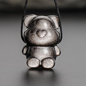 Genuine Natural Silver Obsidian Cute Bear Pendant Grade AAA Gemstone Obsidian Pendant