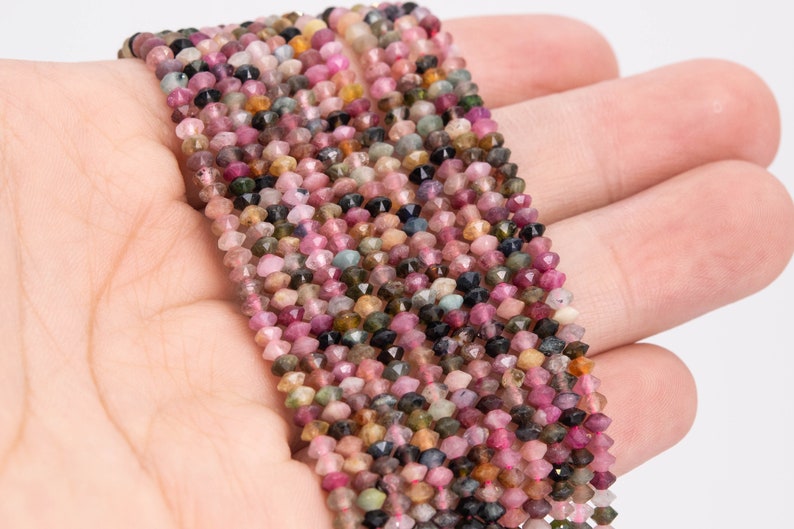 3x2MM Multicolor Tourmaline Beads AAA Genuine Natural Gemstone Full Strand Faceted Rondelle Loose Beads 15 Bulk Lot Options 111781-3407