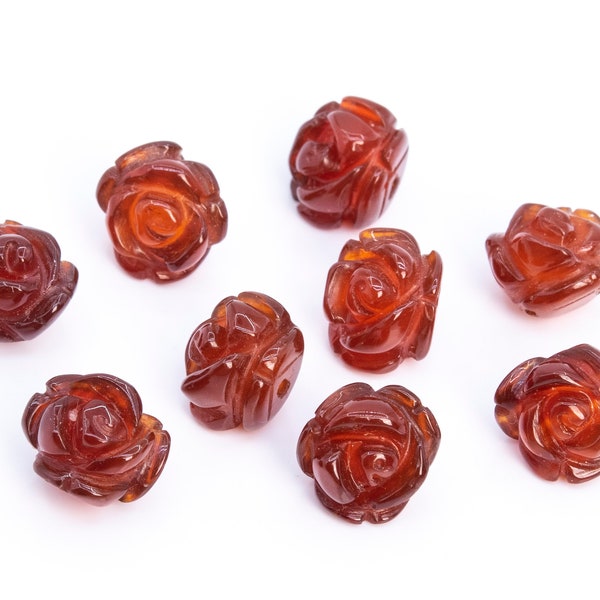 5 Beads Red Agate Handcrafted Beads Rose Carved Flower Gemstone 8MM 10MM 12MM 14MM Bulk Lot Options