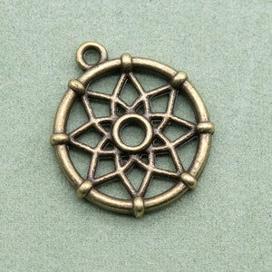 21x18MM Hollow Floral Round Charm Antique Bronze Tone Zinc Alloy Metal Charm 10 Pcs Bulk Lot Options (110204-3132)