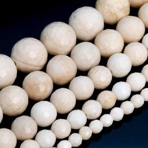 Ivory Fossil Jasper Beads Grade AA Genuine Natural Gemstone Micro Faceted Round Loose Beads 6MM 8MM 10MM Bulk Lot Options