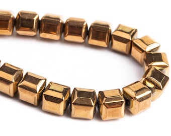 7-8MM Rose Gold Hematite Beads Rounded Cube Grade AAA Natural Gemstone Half Strand Loose Beads 7.5" BULK LOT 1,3,5,10 and 50 (105120h-1423)