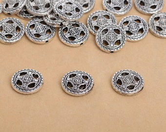 13MM Antique Silver Tone Spacer Beads Coin 10 Pcs Bulk Lot Options (63492-2402)