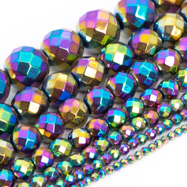 Rainbow Hematite Beads Grade AAA Natural Gemstone Faceted Round Loose Beads 2MM 4MM 6MM 8MM Bulk Lot Options