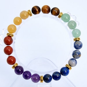 8MM 7 Chakra Beads Bracelet Grade AAA Natural Gemstone Round Gemstone 7" Bulk Lot Options (106809h-077)