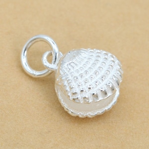 May include: A silver charm in the shape of a seashell with a detailed textured surface. The charm has a loop for attaching to a necklace or bracelet.