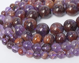 Amethyst Cacoxenite Inclusions Quartz, Auralite 23 Beads AAA Genuine Natural Gemstone Round Bead 6MM 8MM 10-11MM 12MM Bulk Lot Options