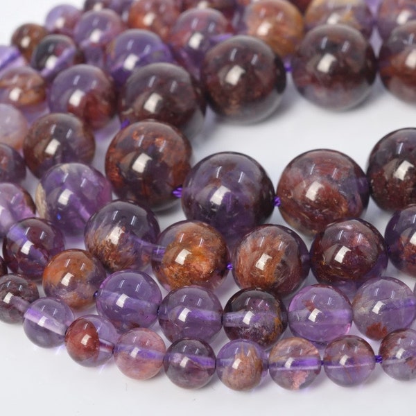 Amethyst Cacoxenite Inclusions Quartz, Auralite 23 Beads AAA Genuine Natural Gemstone Round Bead 6MM 8MM 10-11MM 12MM Bulk Lot Options