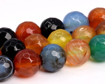 8MM Multicolored Agate Beads Grade A Natural Gemstone Full Strand Faceted Round Loose Beads 15" BULK LOT 1,3,5,10 and 50 (100551-396)