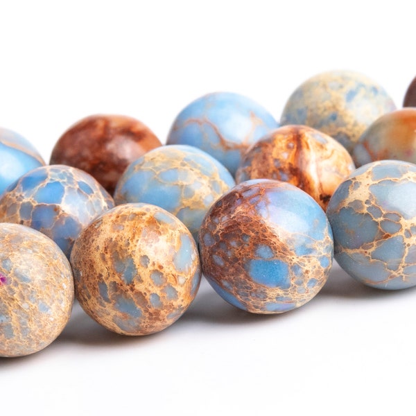 9-10MM Light Blue Sea Sediment Imperial Jasper Beads Grade AAA Natural Gemstone Round Loose Beads 15" BULK LOT 1,3,5,10 and 50 (102759-601)